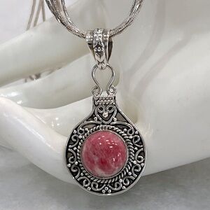 Norwegian Thulite Sterling Silver Snake Drape Link Adjustable Necklace